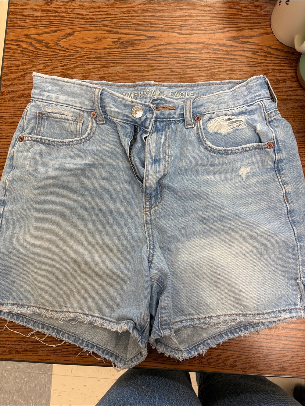 American Eagle Outfitters Light Wash Distressed High-Rise Jean Shorts